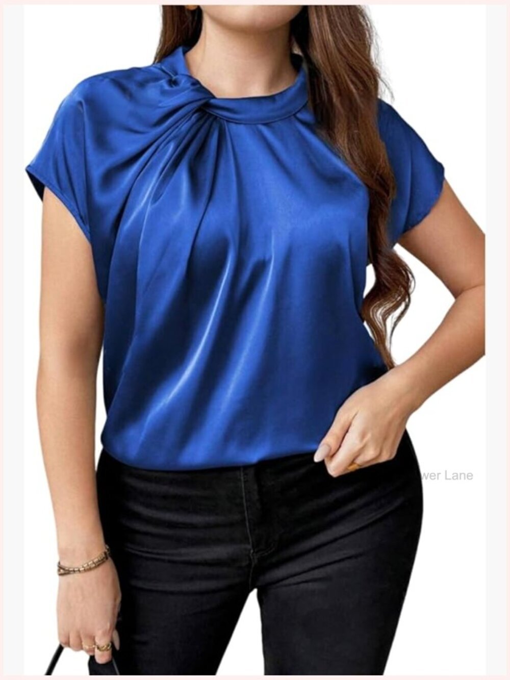 Plus Size Satin Blouse Batwing Sleeve Twist Knot Loose Tops